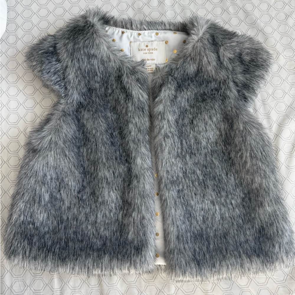 Kate Spade Kids Charcoal Faux Fur Vest